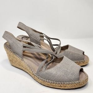 Abeo Delano Metallic Taupe Leather Espadrille Wedge Sandal Womens 10 N Peep Toe